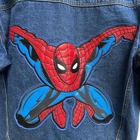 Vintage SPIDER-MAN Denim Jacket 2002 MARVEL w/ EMBROIDERED & LEATHER PATCH - LRG - Picture 9 of 16